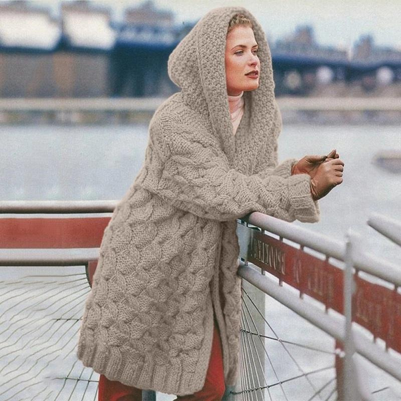 Drune | Lange Strickjacke für Frauen mit Kapuze