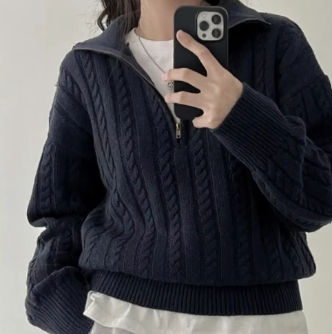 Drune | Vintage Half Zipper Damen Pullover