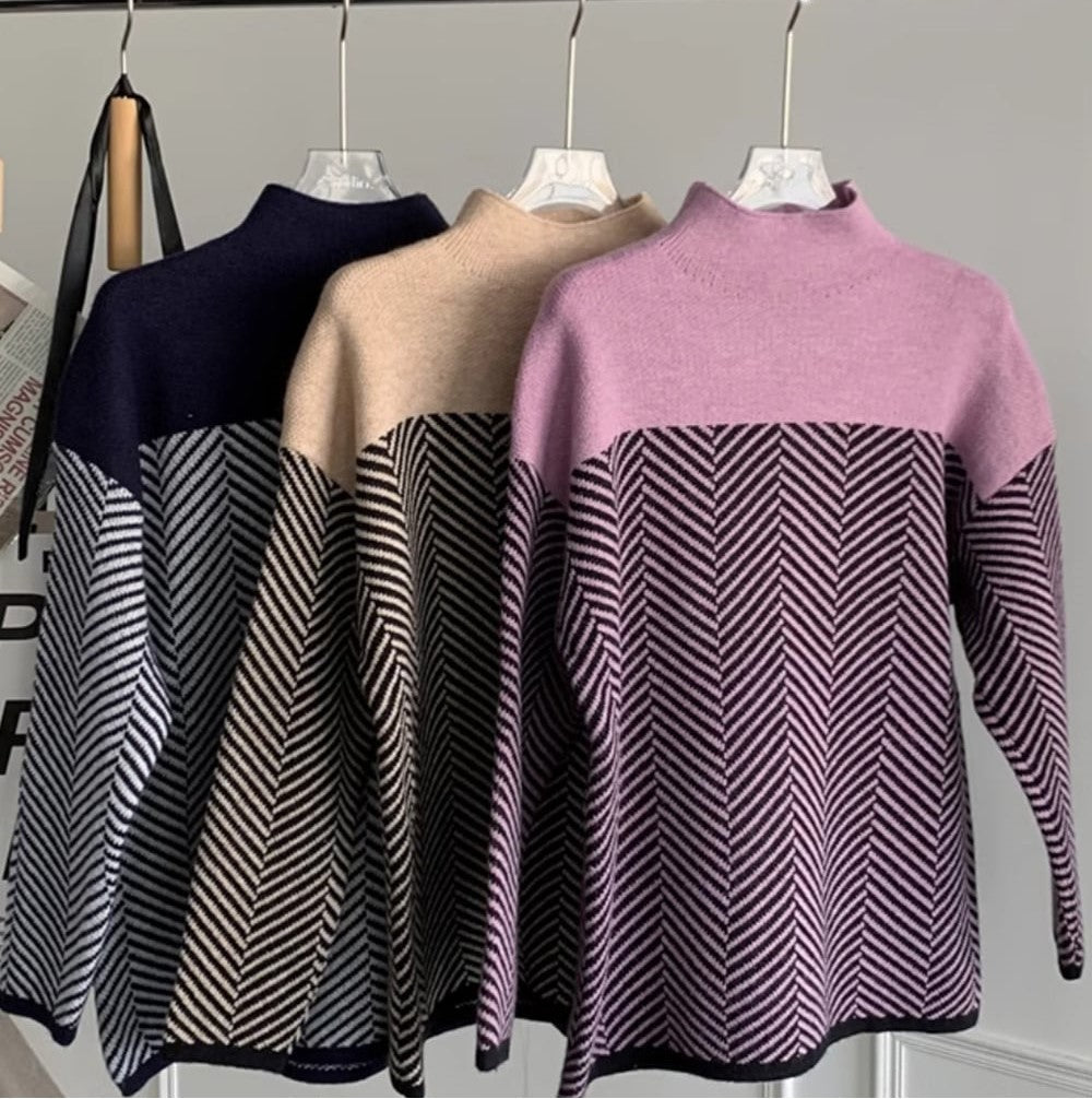Drune | Retro Farbblock Halbturtleneck Pullover