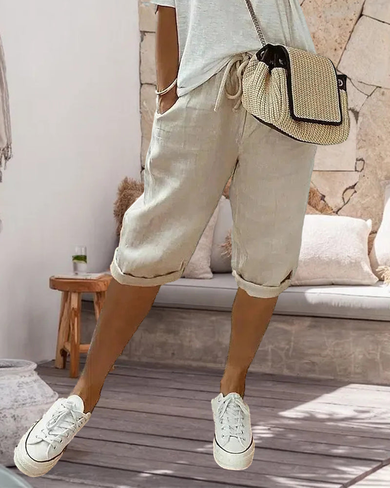 Drune | Einfarbige Bequeme Bermudashorts mit Schnürung