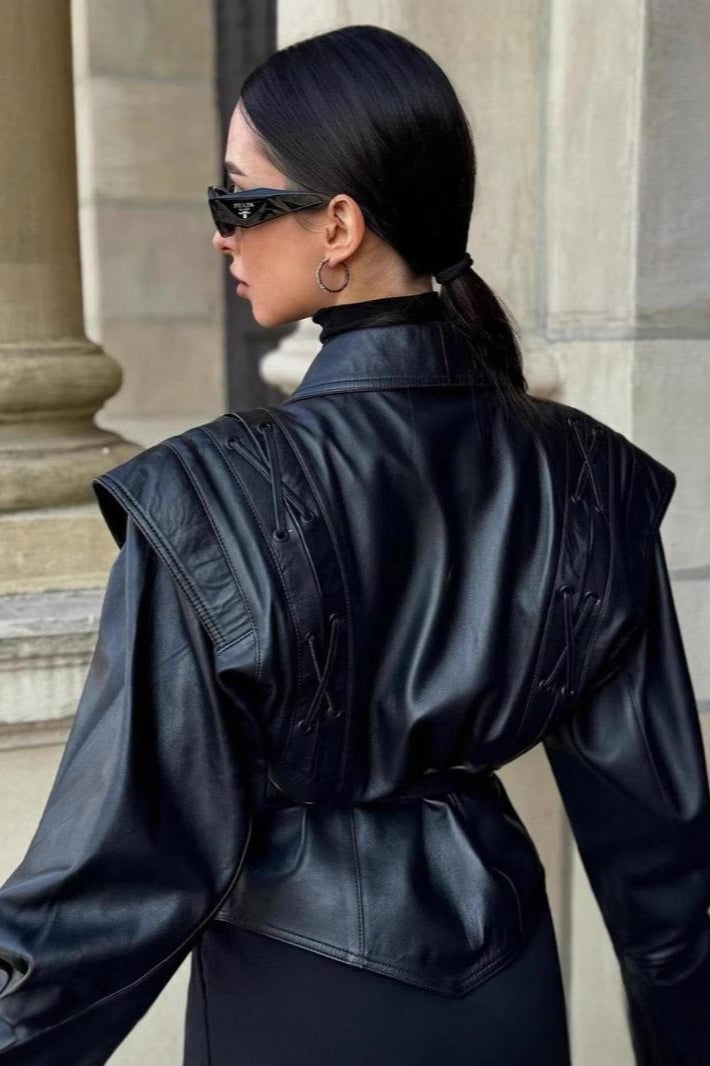 Drune | Gürtelted PU-Lederjacke