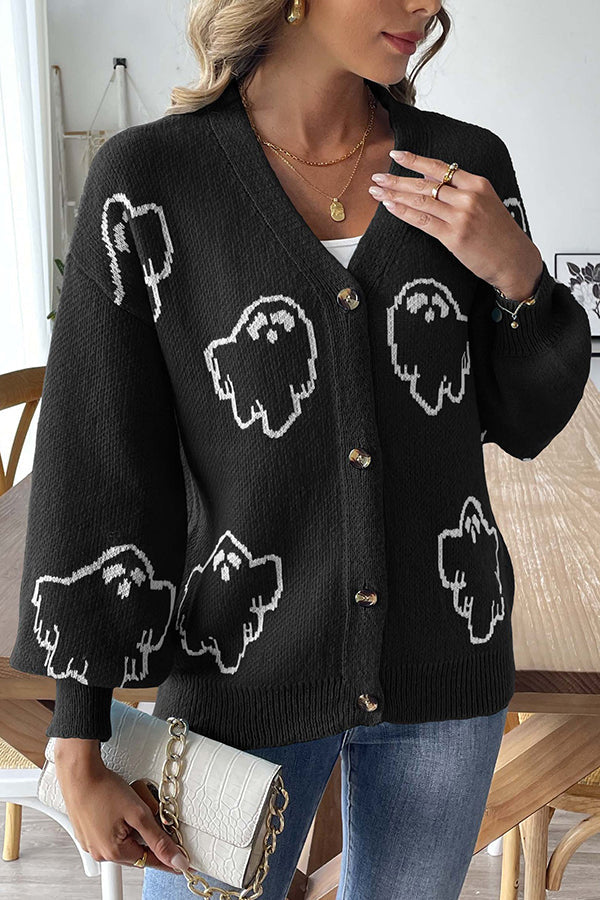 Drune | Cozy Halloween ghost knit sweater with buttons