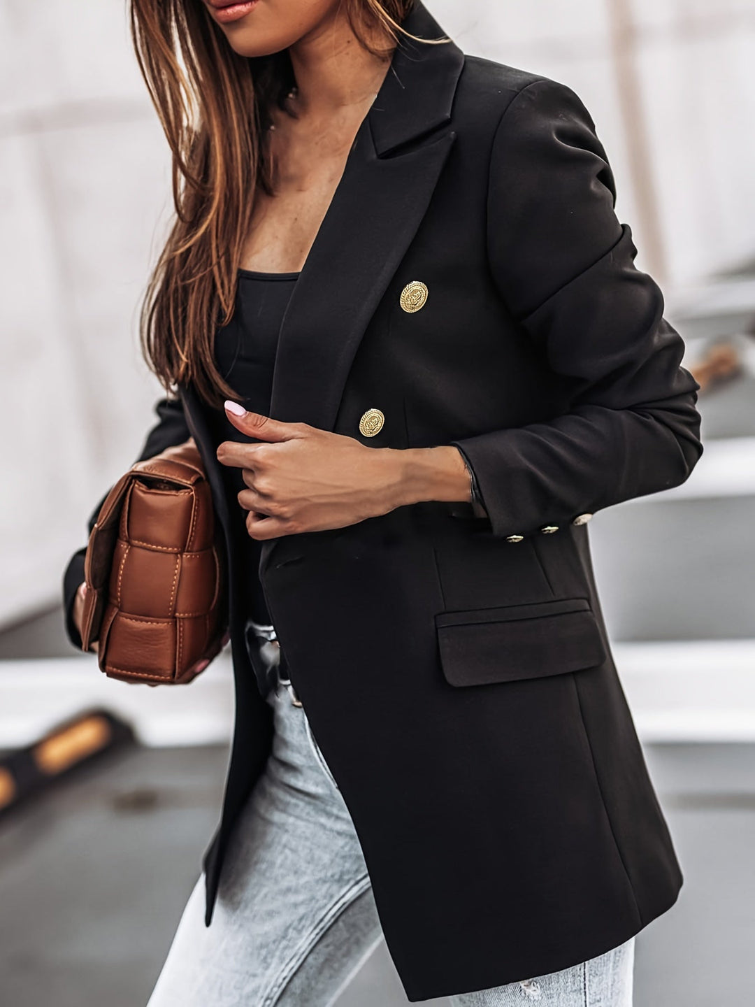 Drune | Lange Elegante Damenblazer Mit Doppelter Knopfleiste