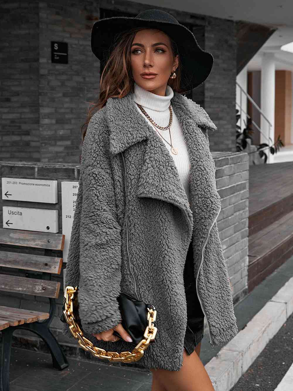 Drune | Double Take Zip up Teddy Jacke mit Kragen
