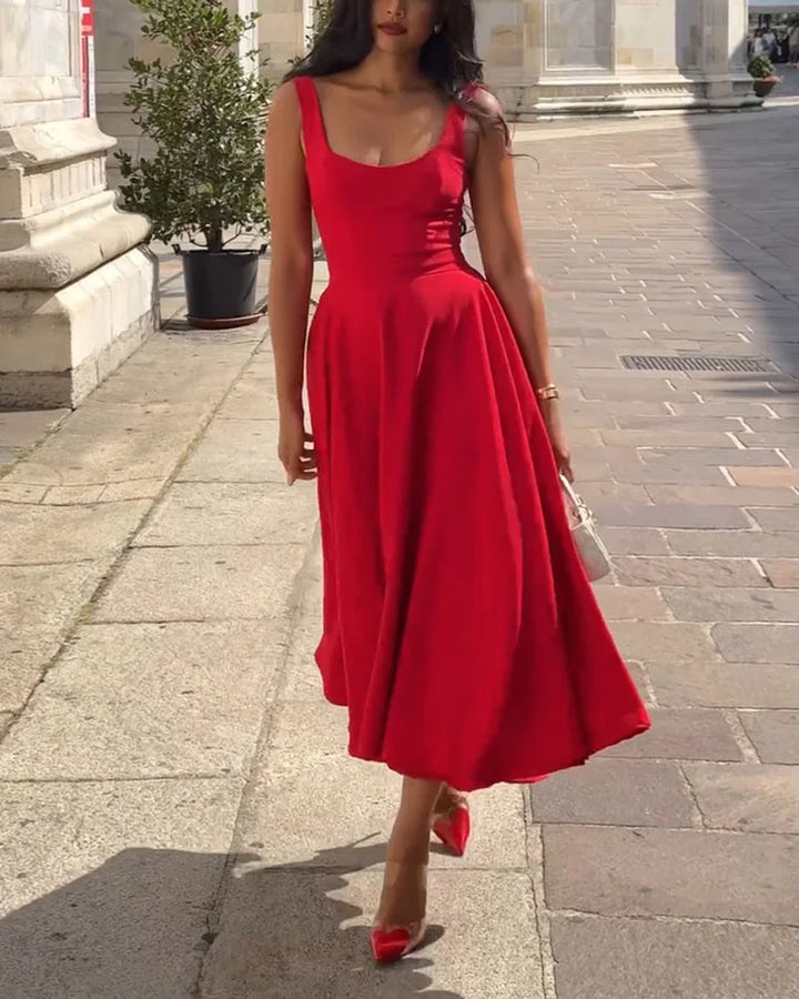 Drune | Rotes Enges Midikleid Mit Trägern