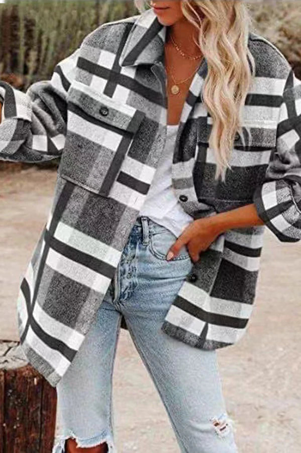 Drune | Karierte Jacke mit Taschen für Frauen