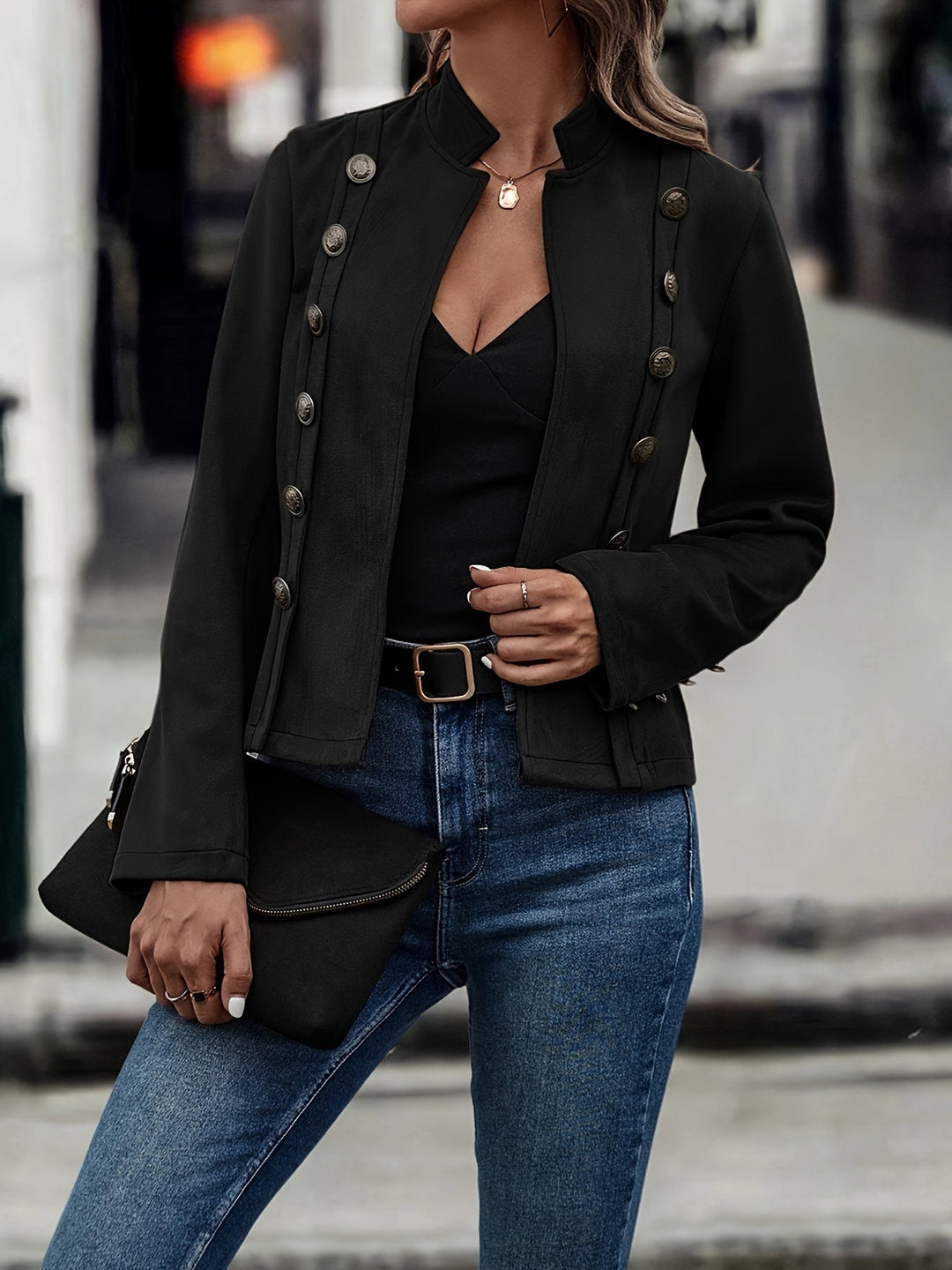 Drune | Militärisch Inspirierte Blazer mit Knopfdetails Polyester Stilvoll und Scharf