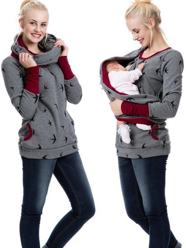 Drune Schwangerschafts-Chaps, Krankenschwester-Sweatshirts, Blumendruck, Taschen, Reißverschluss, Stillkleidung