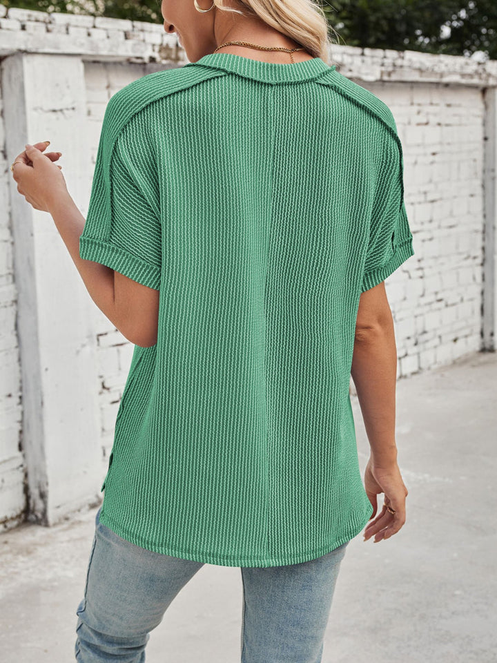 Drune | Cord-Ripp V-Ausschnitt Kurzarm T-Shirt