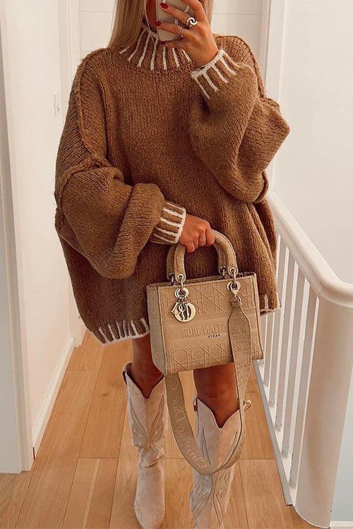 Drune | Cozy roll-neck sweater with color block pattern