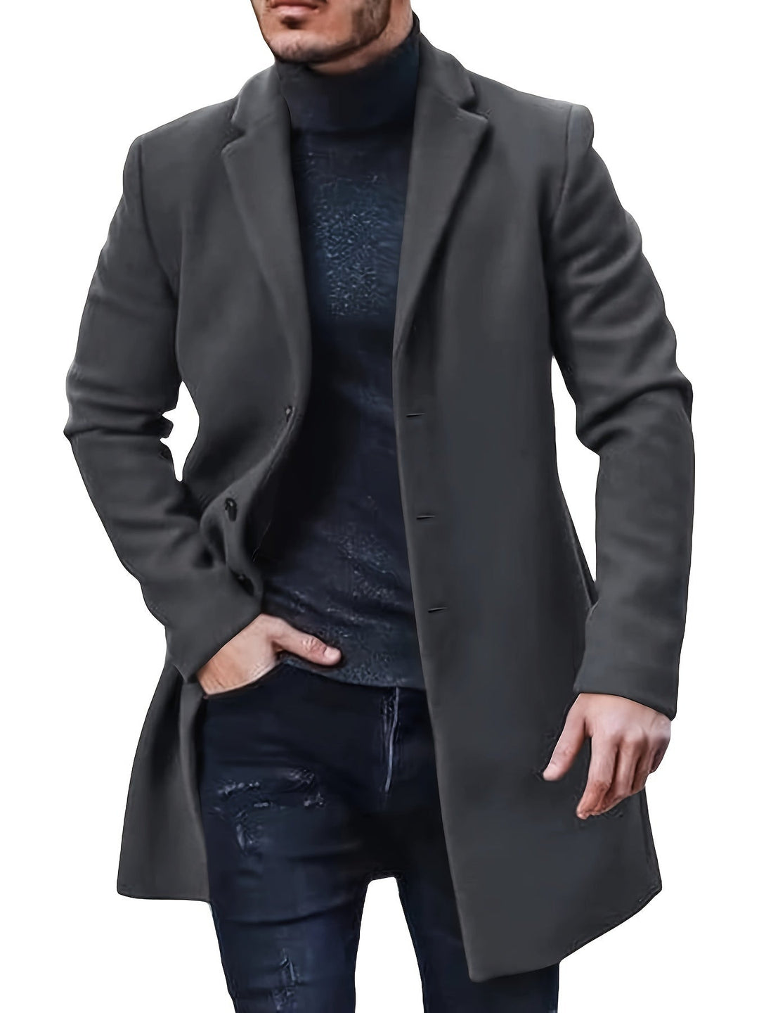 Drune | Elegante mittellange Winterjacke mit einfacher Knopfverschluss für Männer - Ideal für den Winter