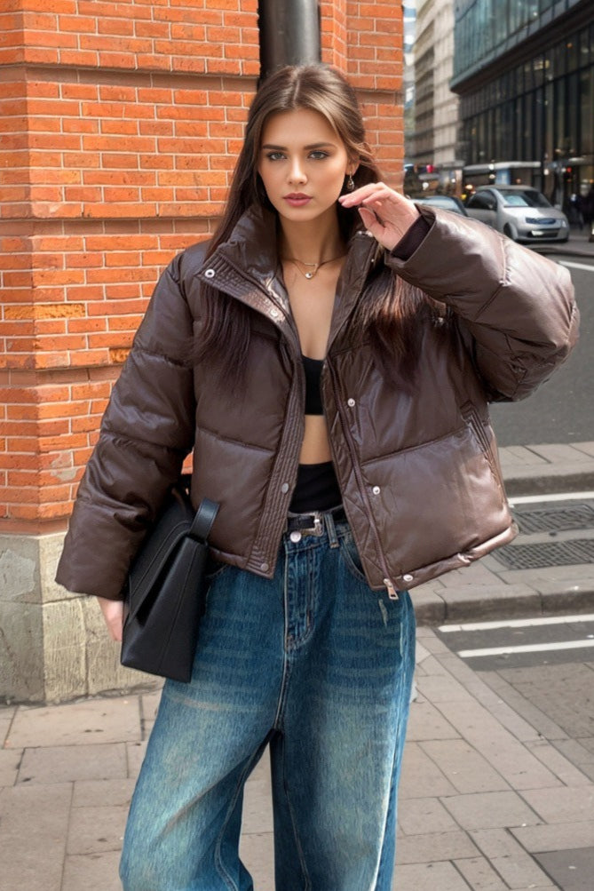 Drune | Faux Leather Isolierte Pufferjacke