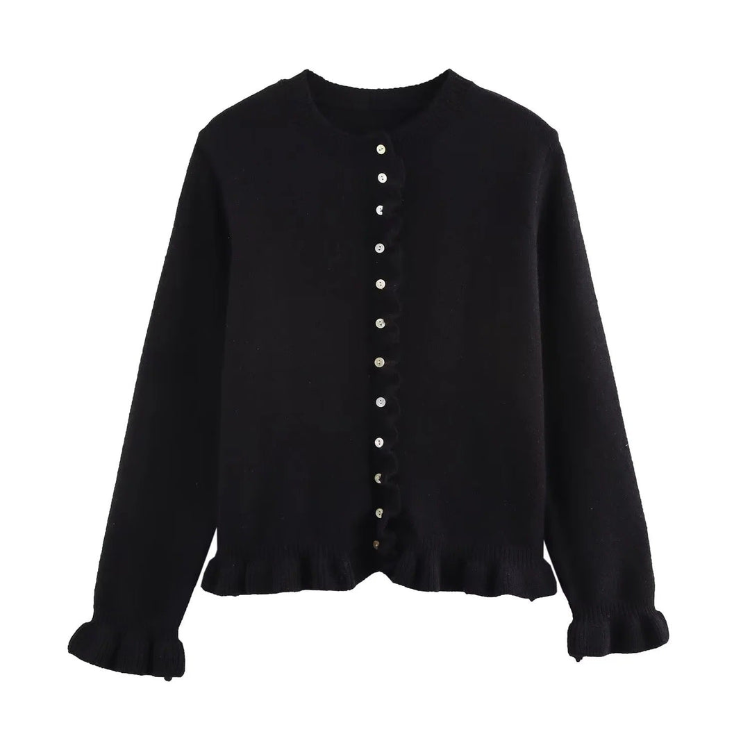 Drune | Ruffled women's cardigan with buttons, chic layered top