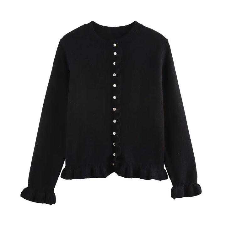 Drune | Ruffled women's cardigan with buttons, chic layered top