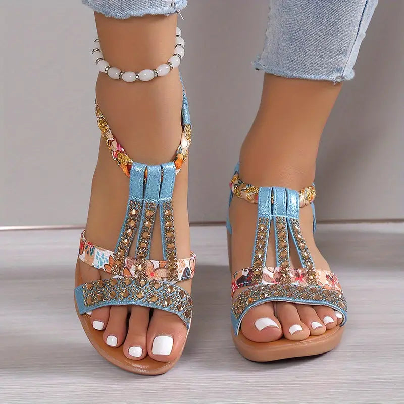 Drune | Boho Glam Geflochtene Sandalen mit Keilabsatz und Strohsträngen