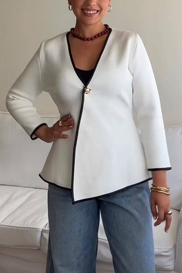 Drune | Meine Chancen Kontrastbesatz Goldknopf Langarm Lockeres Jacket