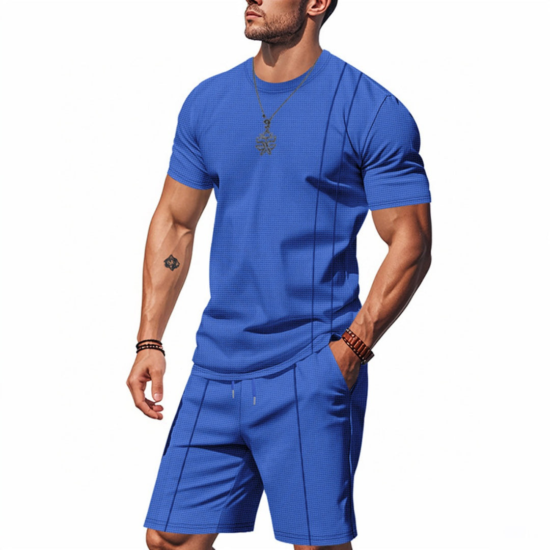 Drune | Waffel-Kurzarm-Shorts Zweiteiliges Set