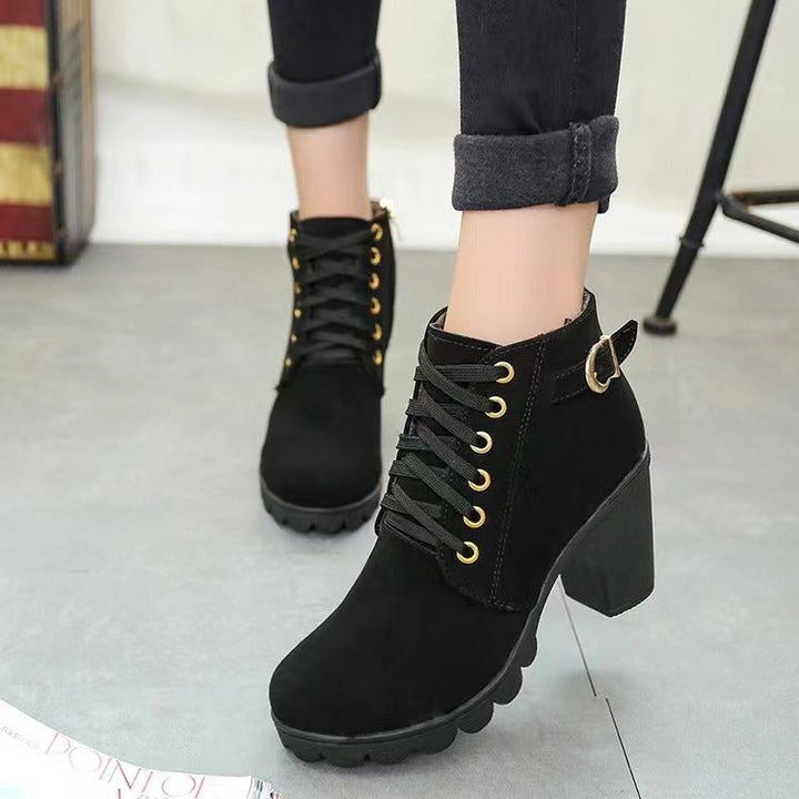 Drune | Stiefeletten mit Blockabsatz - Warm Gefüttert - Rutschfeste Sohle - Goldene Details
