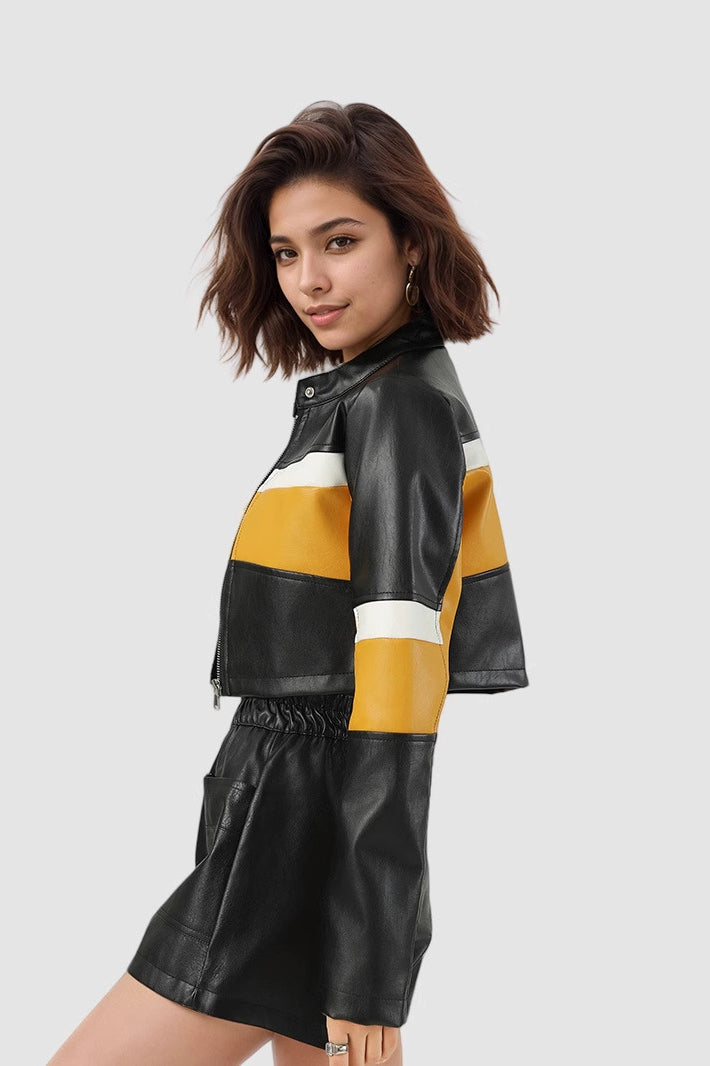 Drune | Block PU Leder Bikerjacke