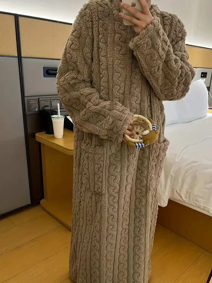 Drune | Lässiger Gestrickter Bademantel mit Langen Ärmeln und Taschen