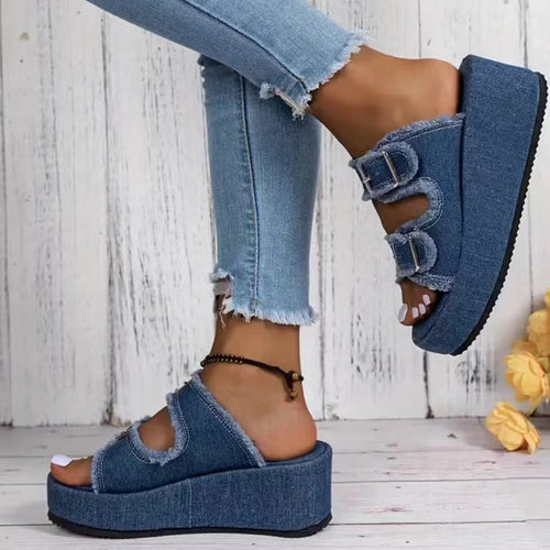 Drune Denim-Sandalen mit Schnalle