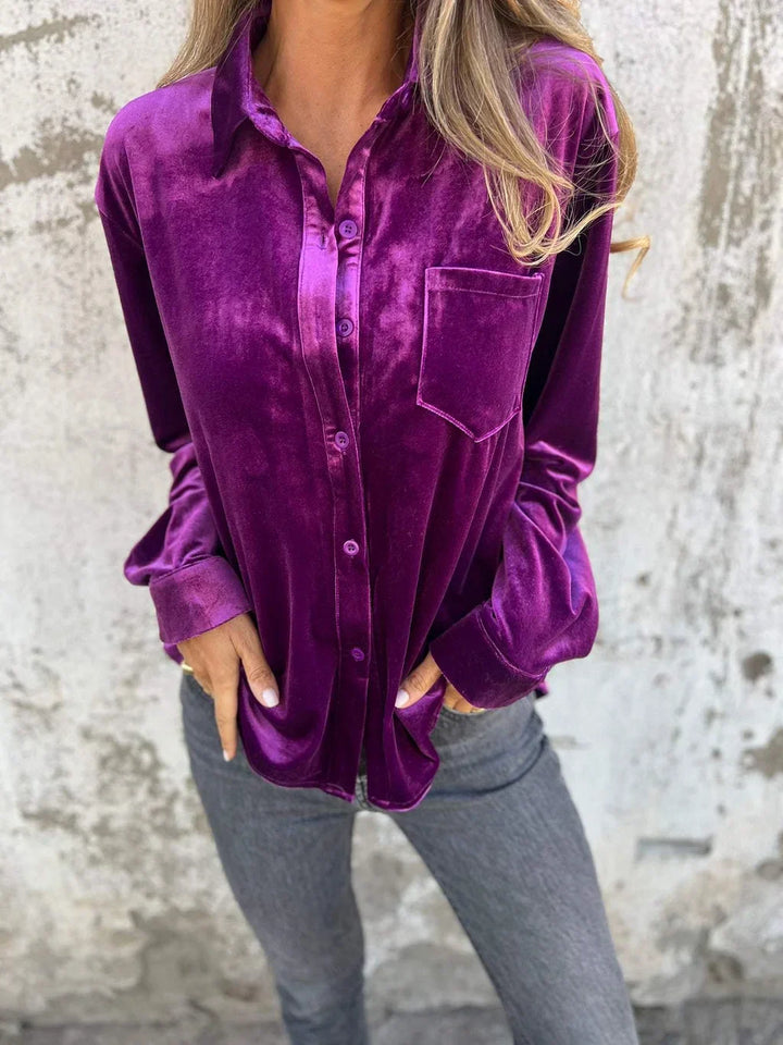 Drune | Elegante Samtbluse mit Tasche Weich und Stilvoll Perfekt Für Festliche Anlässe