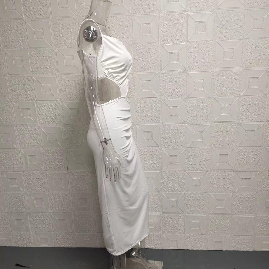 Drune | Schrumpfendes plissiertes unregelmäßiges Kleid mit schräger Schulter