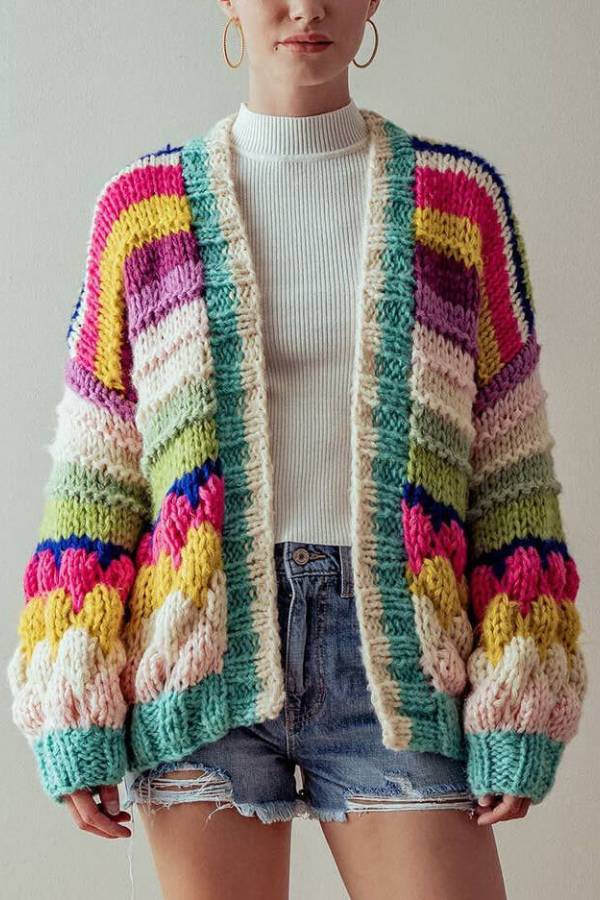 Drune | Gestreifter Grobstrick-Cardigan-Jacke