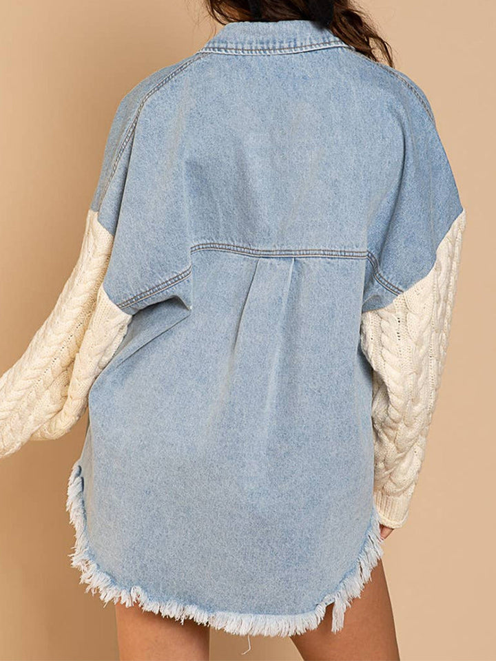 Drune | Kabelstrick Raw Hem Denim Jacke