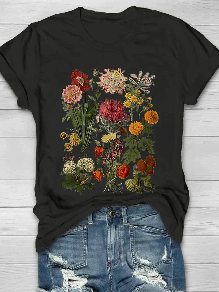Drune | Weinlese Blumen T-shirt Retro Stil Für Lässige Chic