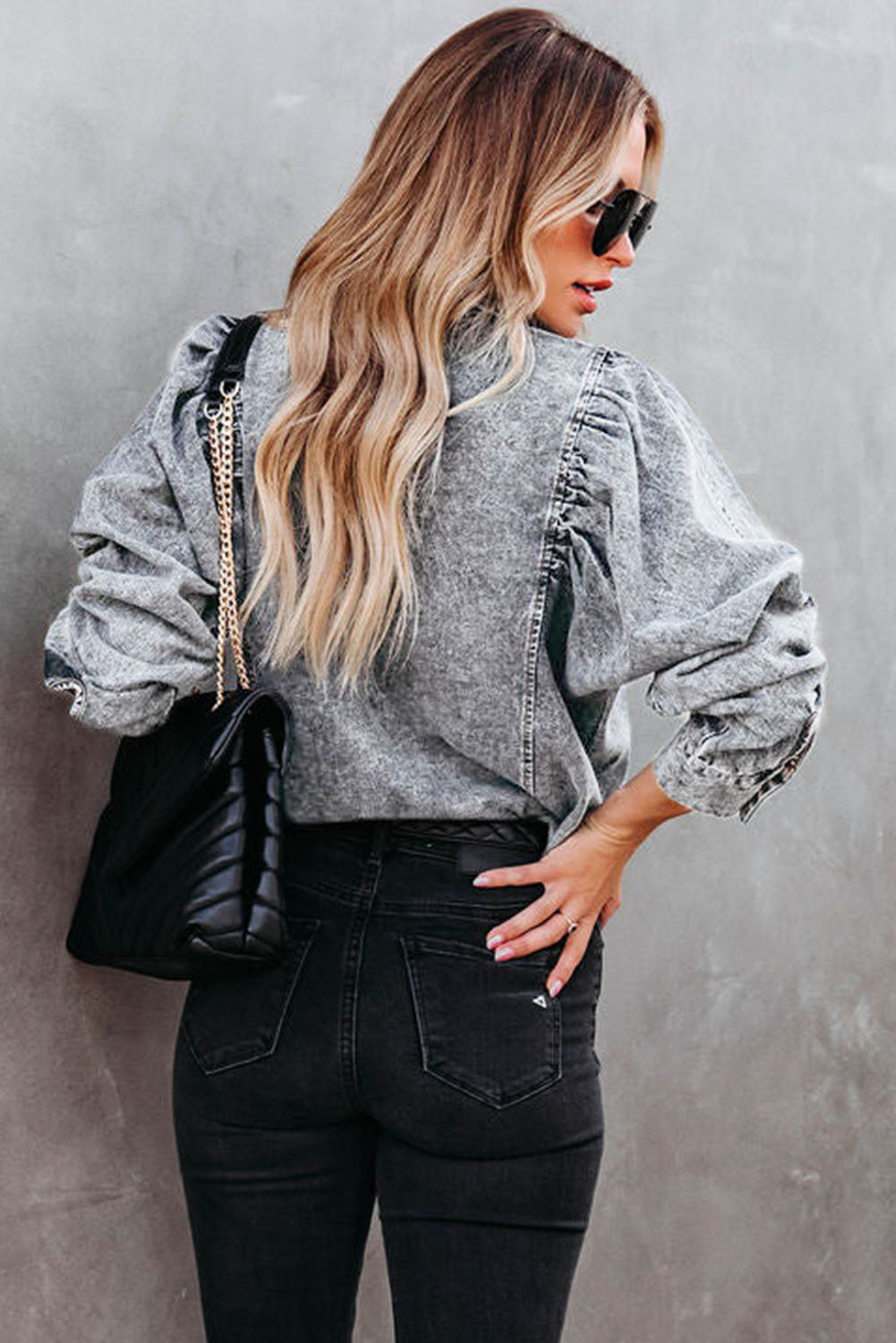 Drune | Denim-bluse mit Puffärmeln Baumwolle Klassischer und Eleganter Stil