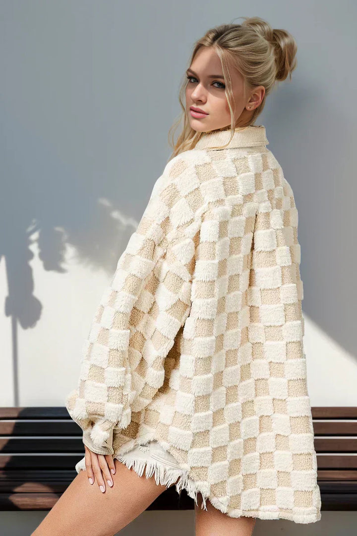 Drune | Jacke mit Karostruktur Knopfverschluss Weich und Übergrößen