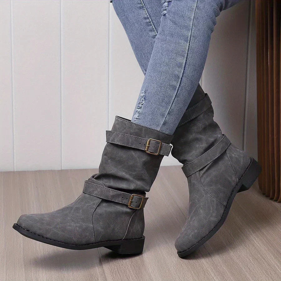 Drune | vintage schnalle strap western ankle boots für frauen