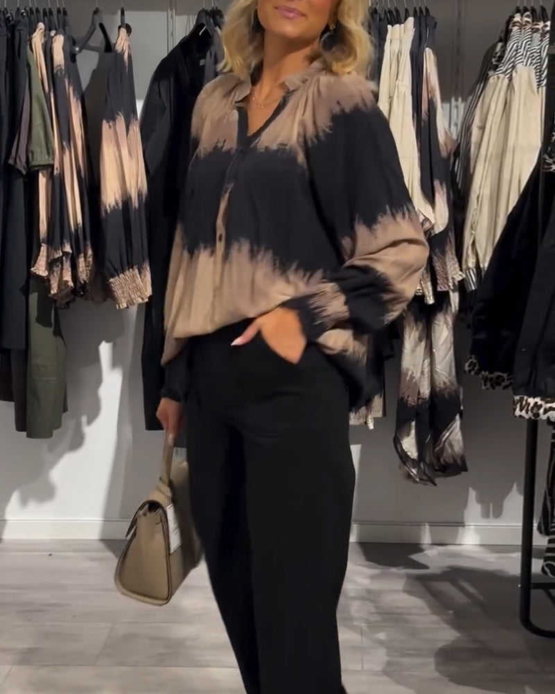 Drune | Bluse mit Farbblockdesign und V-Ausschnitt und Knopfleiste