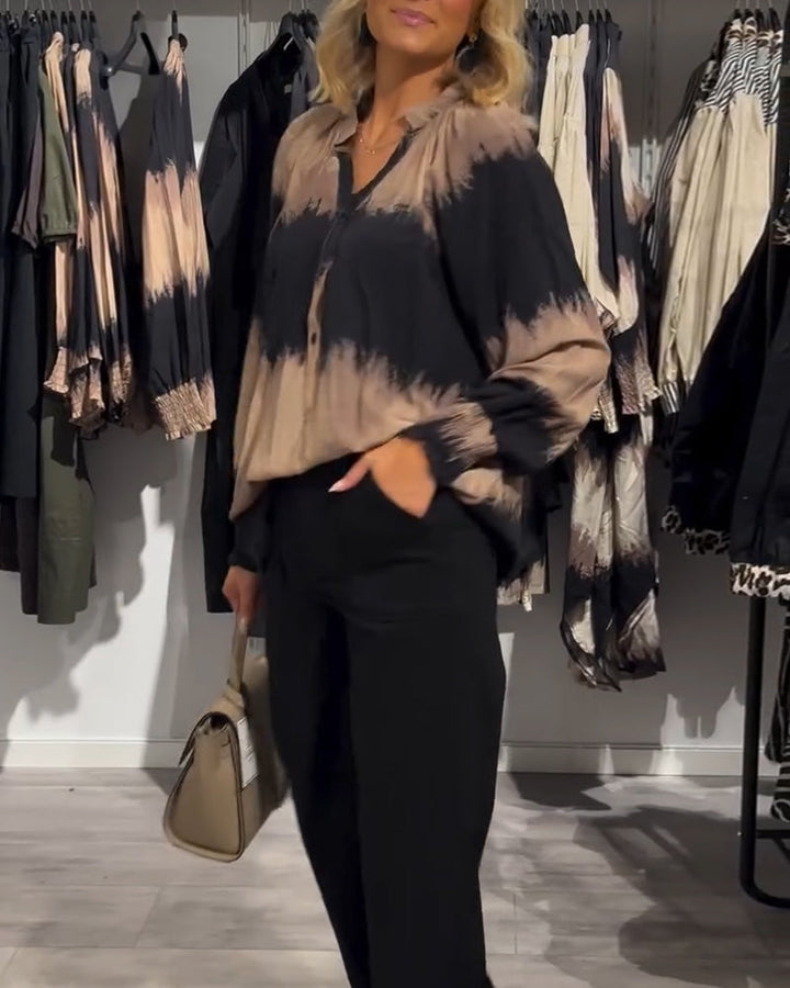 Drune | Bluse mit Farbblockdesign und V-Ausschnitt und Knopfleiste