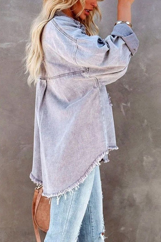 Drune | Revers Langarm Ripped Denim Jacke