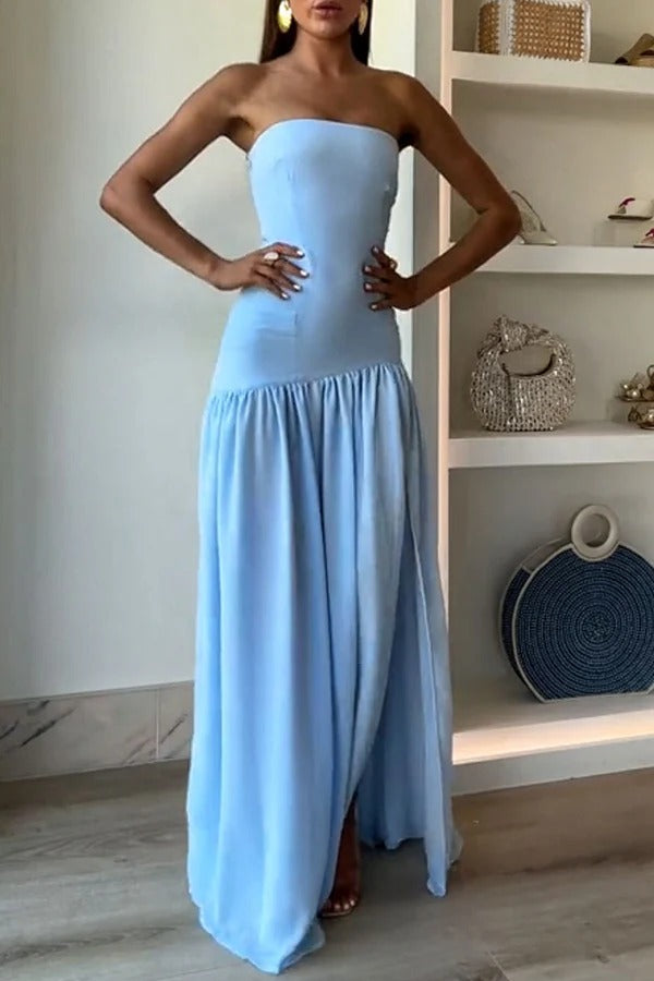 Drune | Eden Patchwork Semi-Transparent Chiffon Strapless Maxi-Kleid