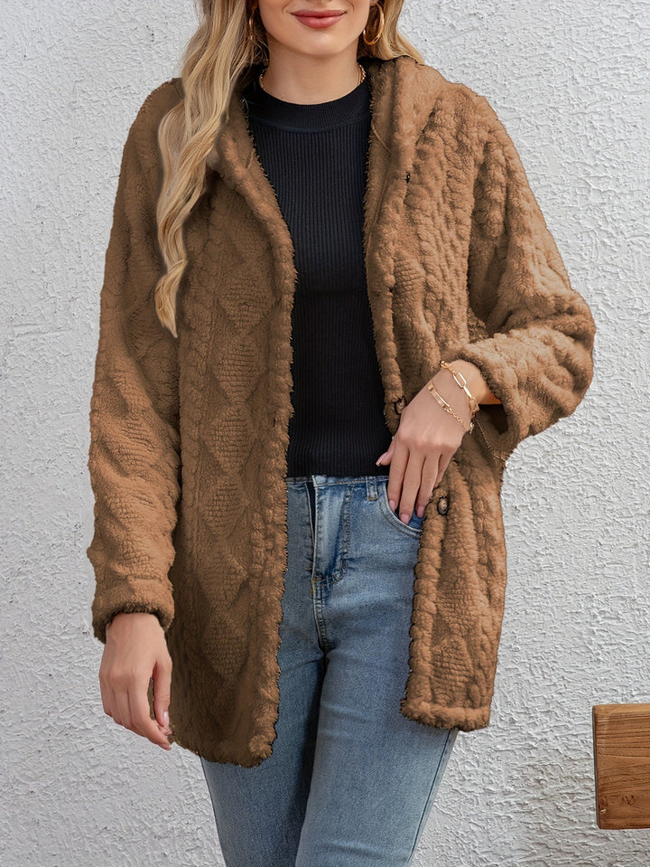 Drune | Fluffy Kapuzenjacke mit Knöpfen Polyester Weich und Warm