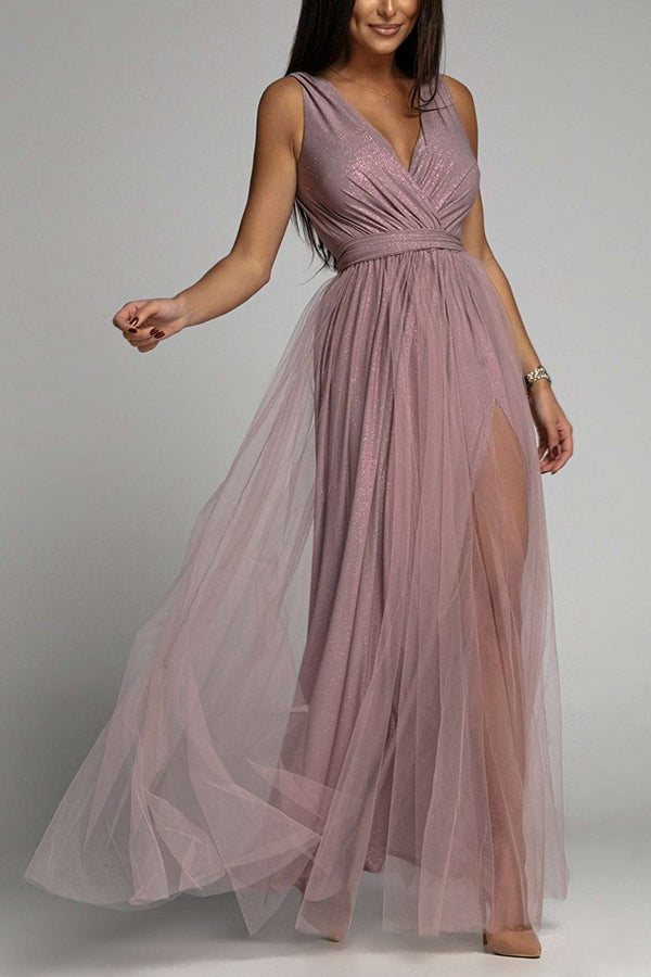 Drune | It'S My Day Light Tulle Schlitz Maxi Kleid