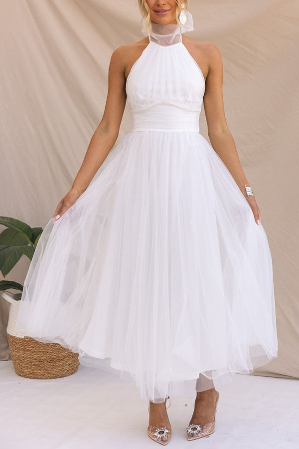 Drune | Halfterhals Abendkleid Tüllschichten Elegante Formelle Kleidung