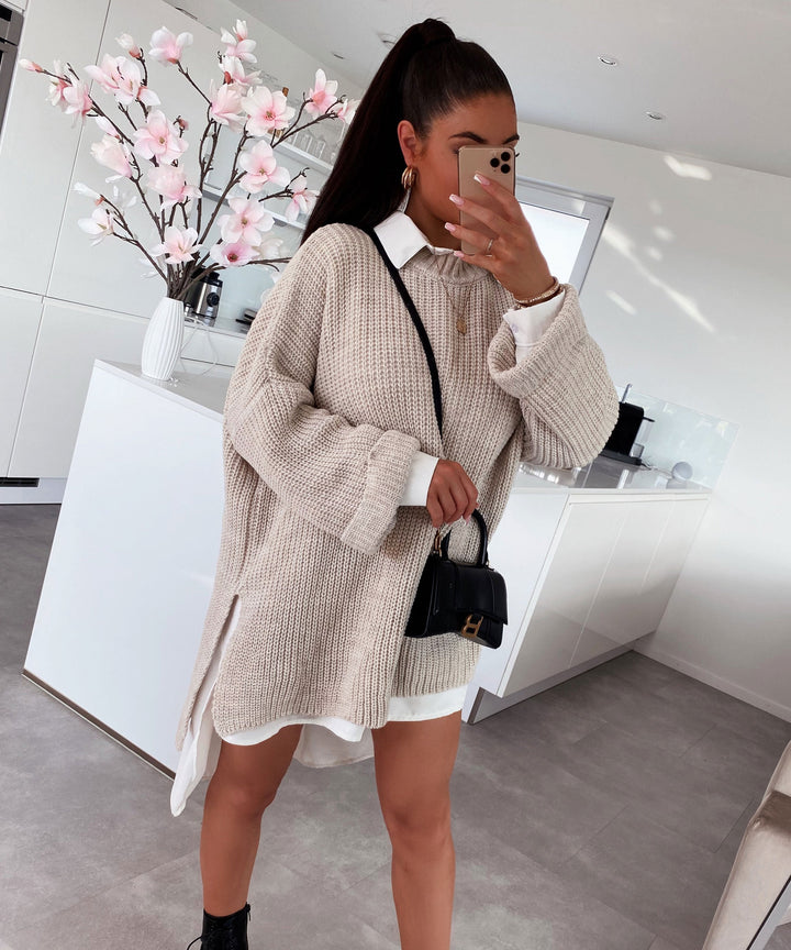 Drune | Cozy oversized knit sweater in soft beige