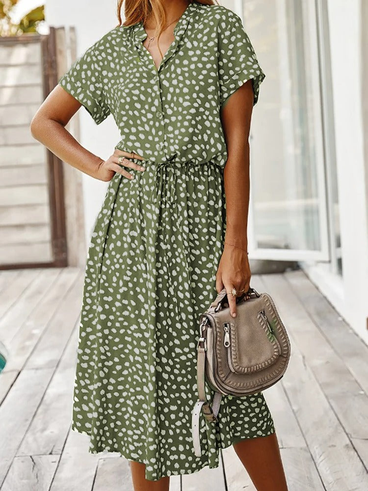 Drune Casual Kleid | Gepunktetes kurzärmeliges Sommerkleid