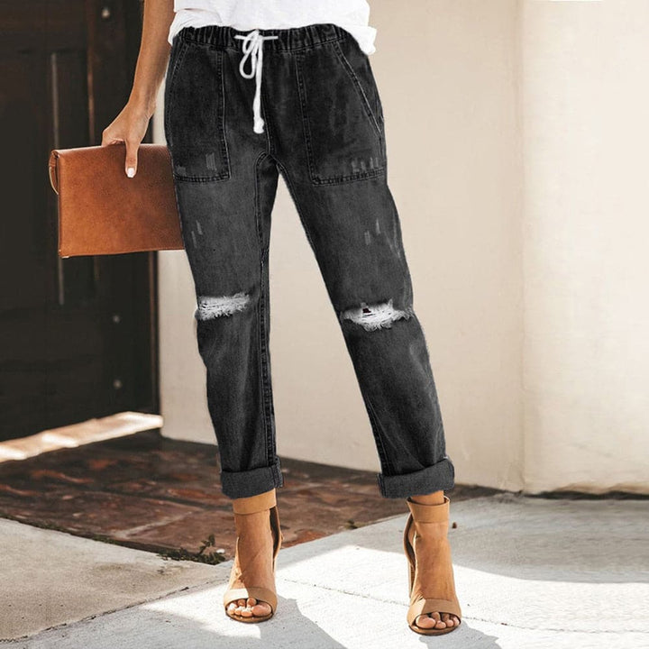 Drune | Relaxed Fit Zerrissene Denim Elastischer Bund Mit Kordelzug