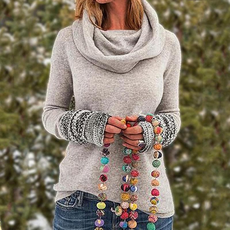 Drune | Wolle Cowl Neck Pullover Sweatshirt Lässiger Schnitt Pullover