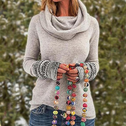 Drune | Wolle Cowl Neck Pullover Sweatshirt Lässiger Schnitt Pullover