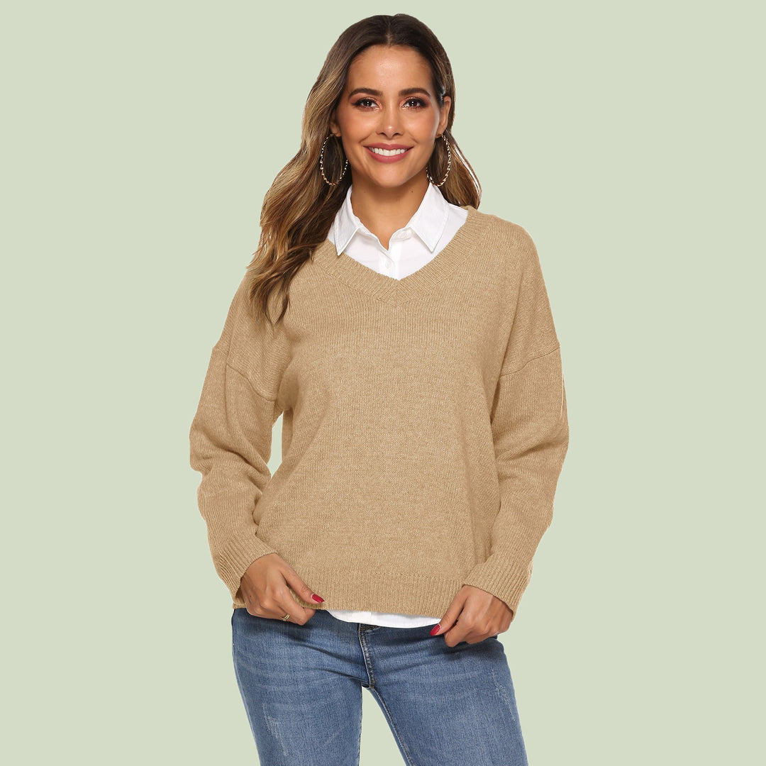 Drune | Strickpullover - V-Ausschnitt - Lockere Passform - Lange Ärmel - Weich und Bequem