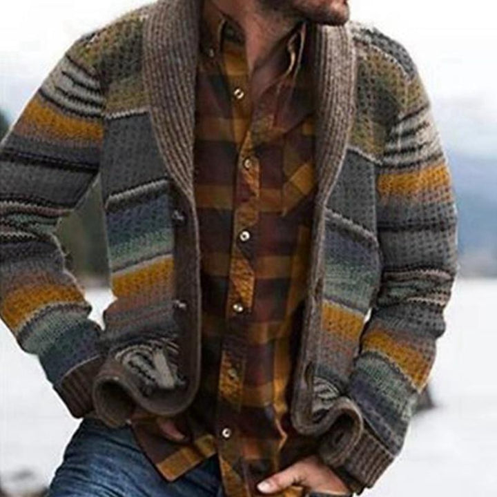 Drune | Strickjacke Bequem Mit Schalkragen Gemustert Gestrickt Knopfleiste