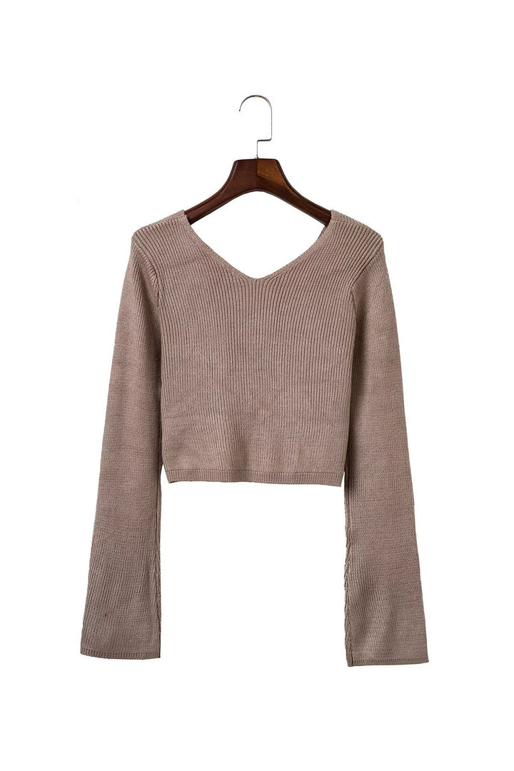 Damen Kurzer Pullover mit weitem Kragen und raffinierter Rippstruktur Drune