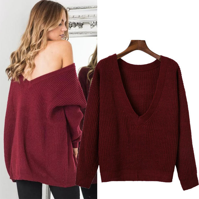 Damen Strickpullover mit tiefem V-Ausschnitt und weitem Schnitt Drune