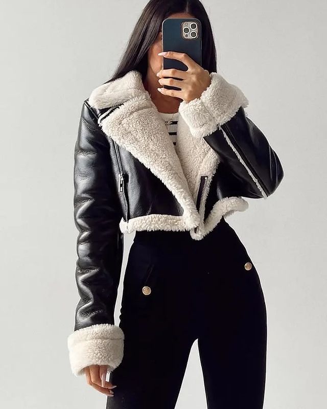 Drune | Short leather jacket with teddy lining